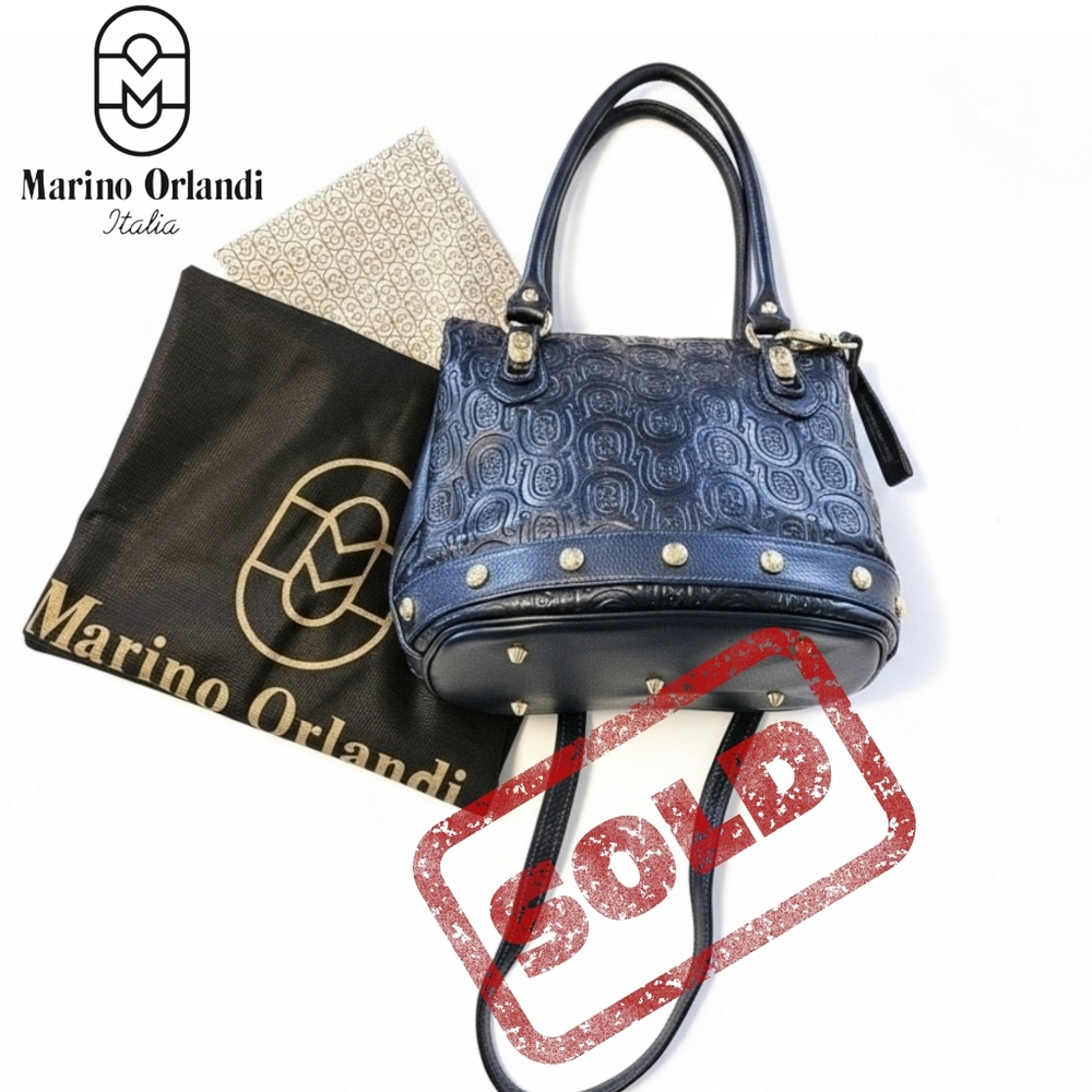 Marino Orlandi Navy Blue Embossed Leather Handbag